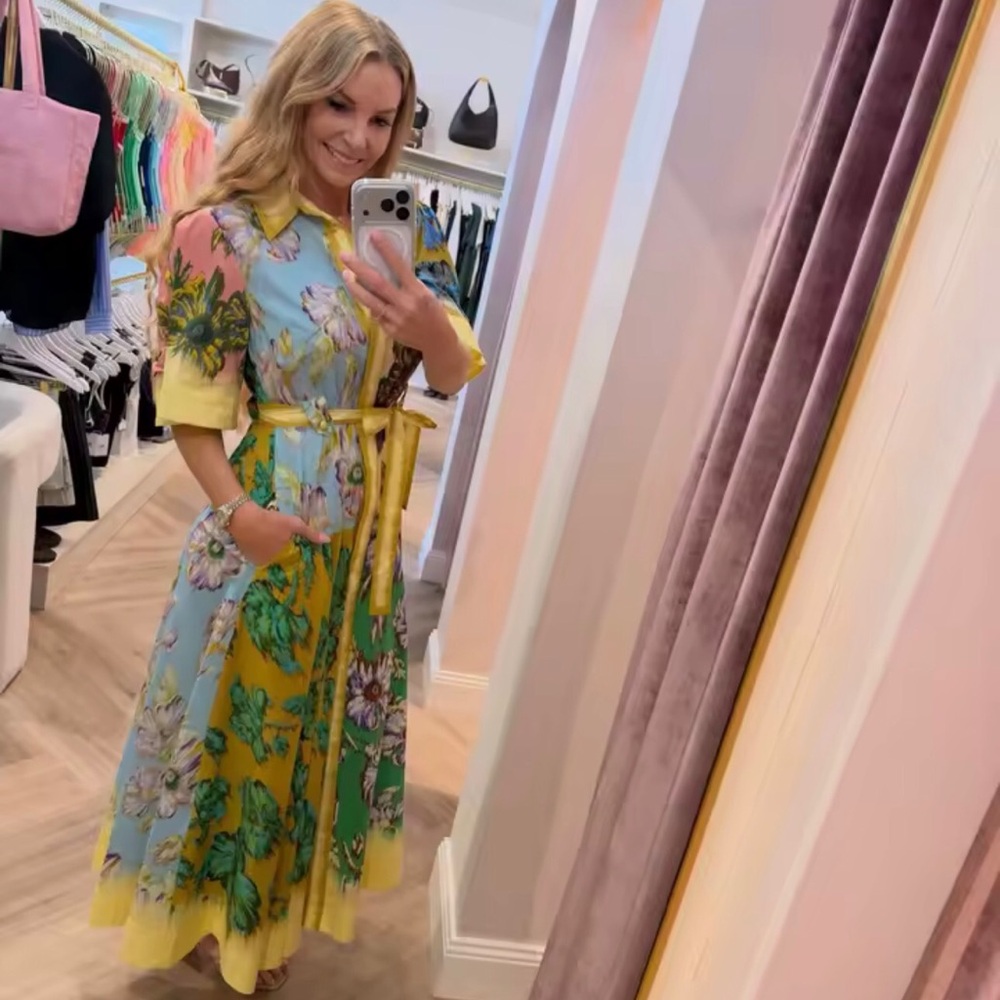 Alemais Jerry Shirt dress Floral Colorblock Midi Dress in Yellow, Blue,yellow